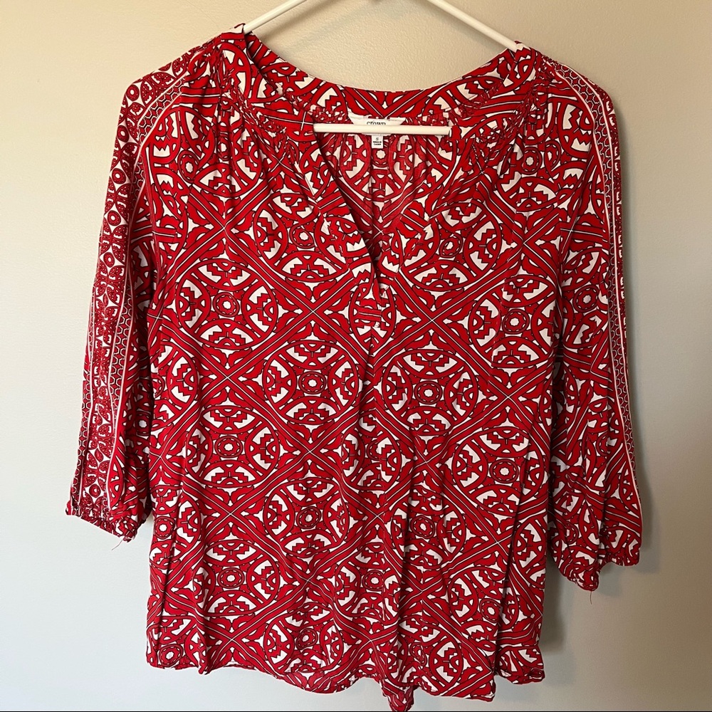 Crown & Ivy from Belk Red Patterned Blouse
